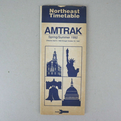 Vintage Amtrak 1992 Spring/Summer Northeast Schedules Timetable