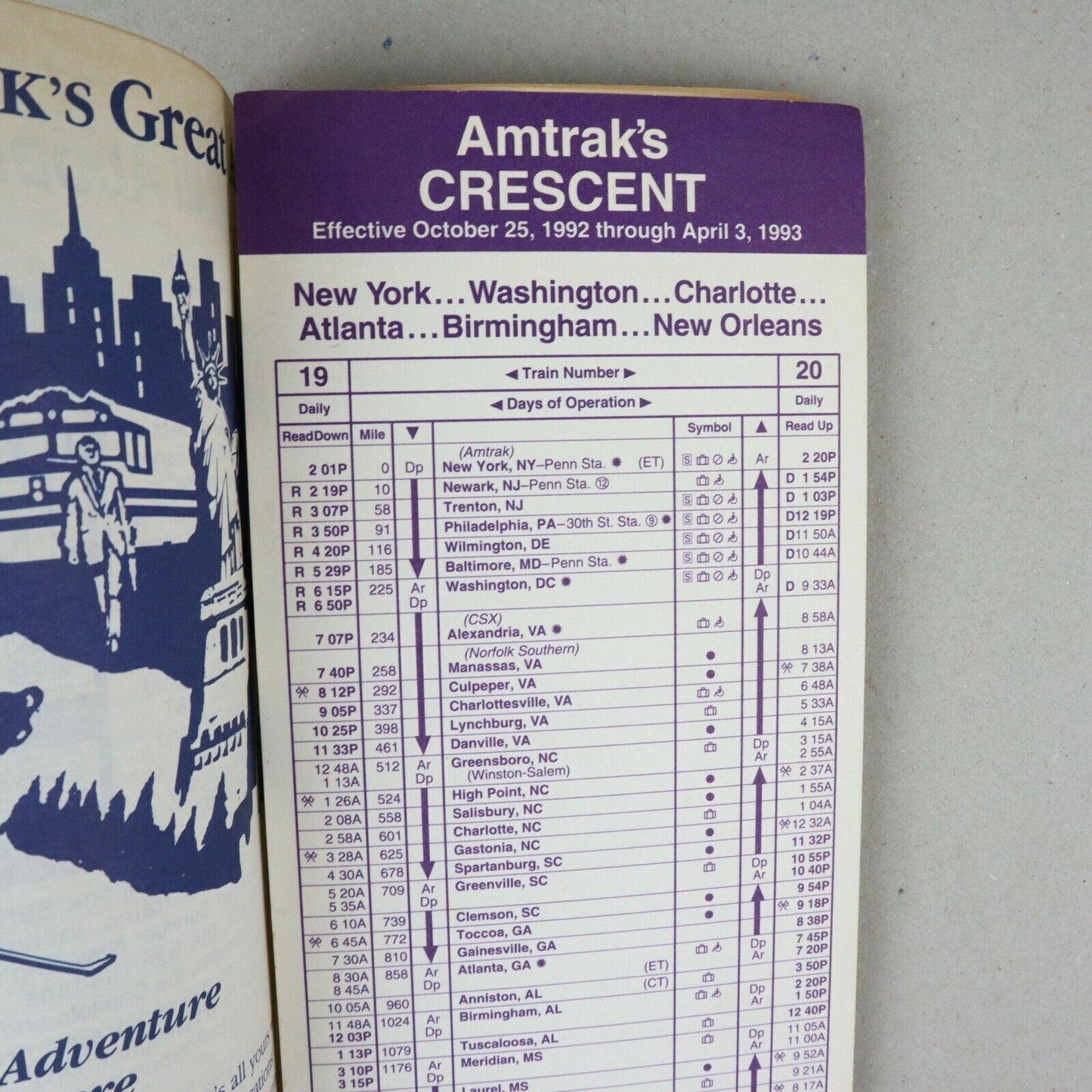 Vintage Amtrak 1992 Spring/Summer Northeast Schedules Timetable