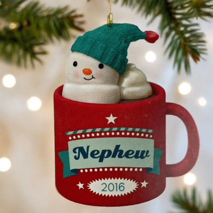 Hallmark Nephew 2016 Snowman In Hot Coco Mug Red