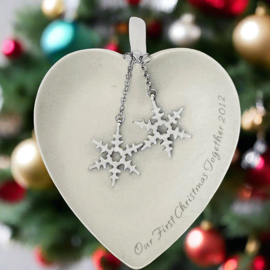 Hallmark Our First Christmas Together 2012 White Heart & 2 Snowflakes Ornament