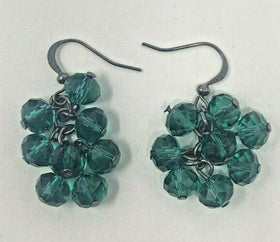 Faceted Saucer Teal Beaded Dangle / Drop Earrings
