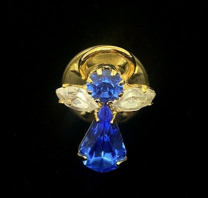 Gold Tone Blue Jewel Angel with Halo Pin