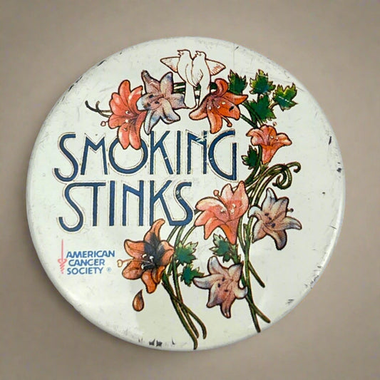 Vintage Pinback 2 1/4" SMOKING STINKS Button American Cancer Society Pin