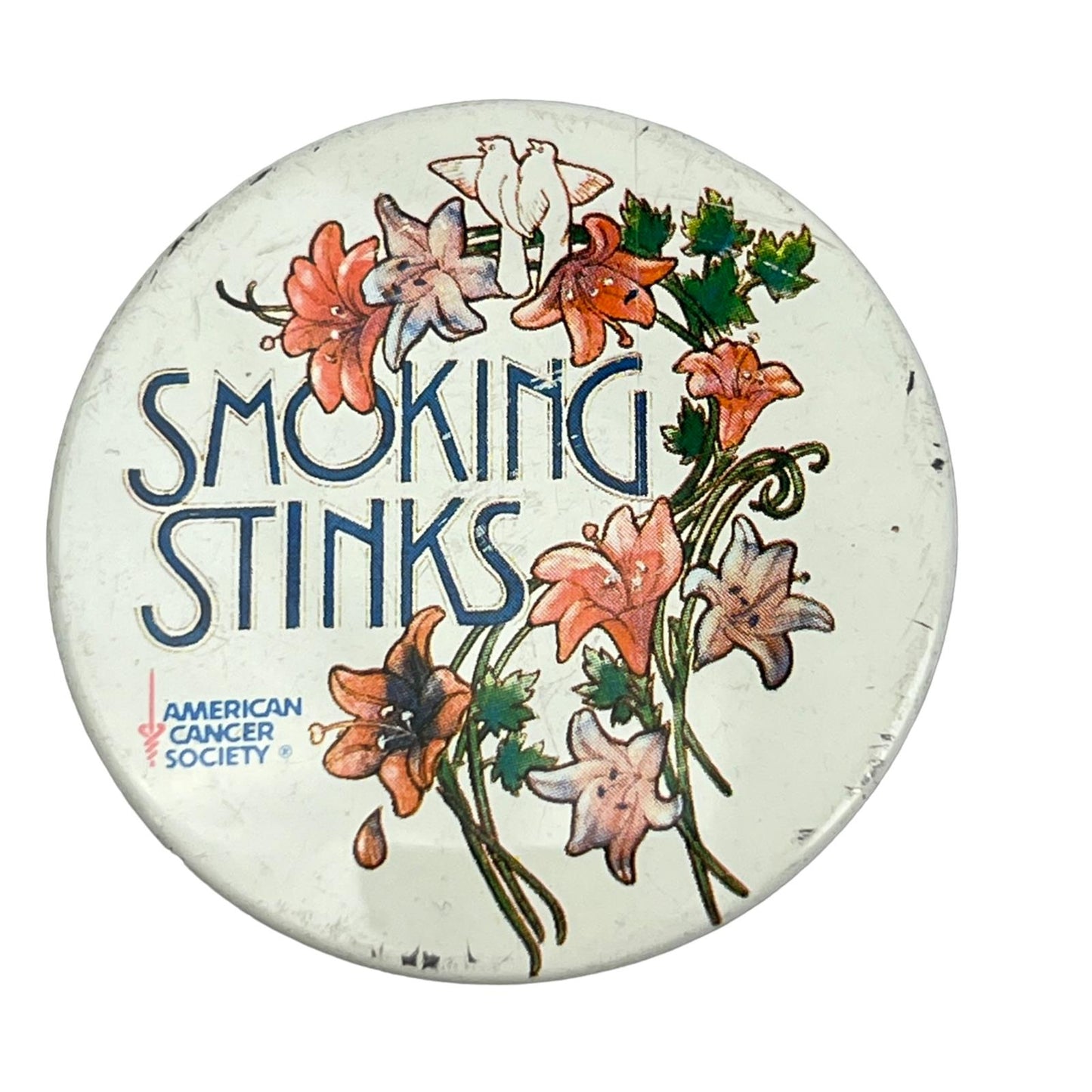 Vintage Pinback 2 1/4" SMOKING STINKS Button American Cancer Society Pin