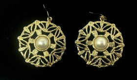 Dangle Drop Gold Tone with Faux Pearls Geometric Earrings