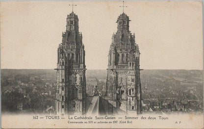 Antique Postcard La Cathedrale Saint Gatien - Sommet des deux Tours, France