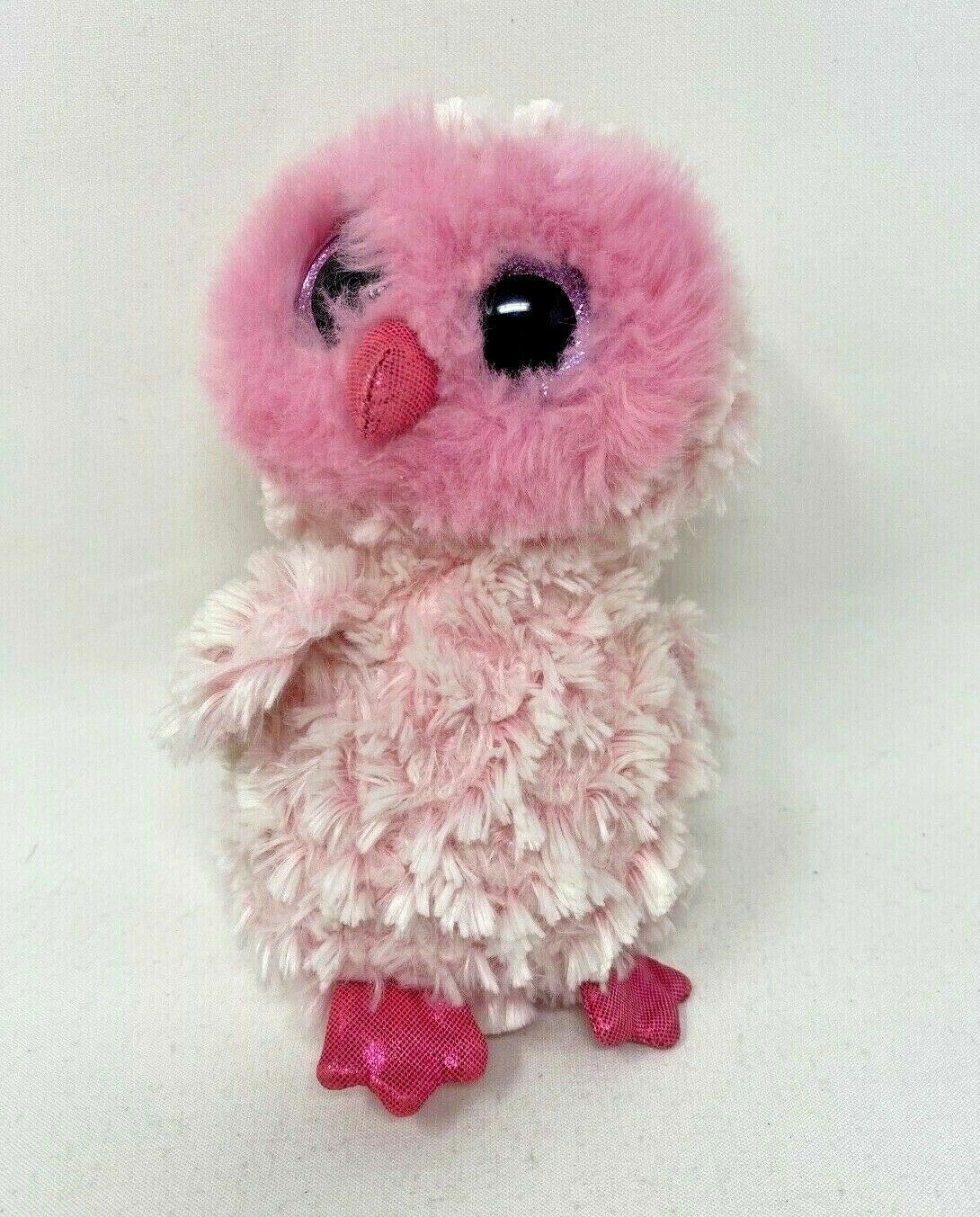 6" TY Beanie Boo Twiggy Pink Owl Plush with Sparkly Eyes and Tag