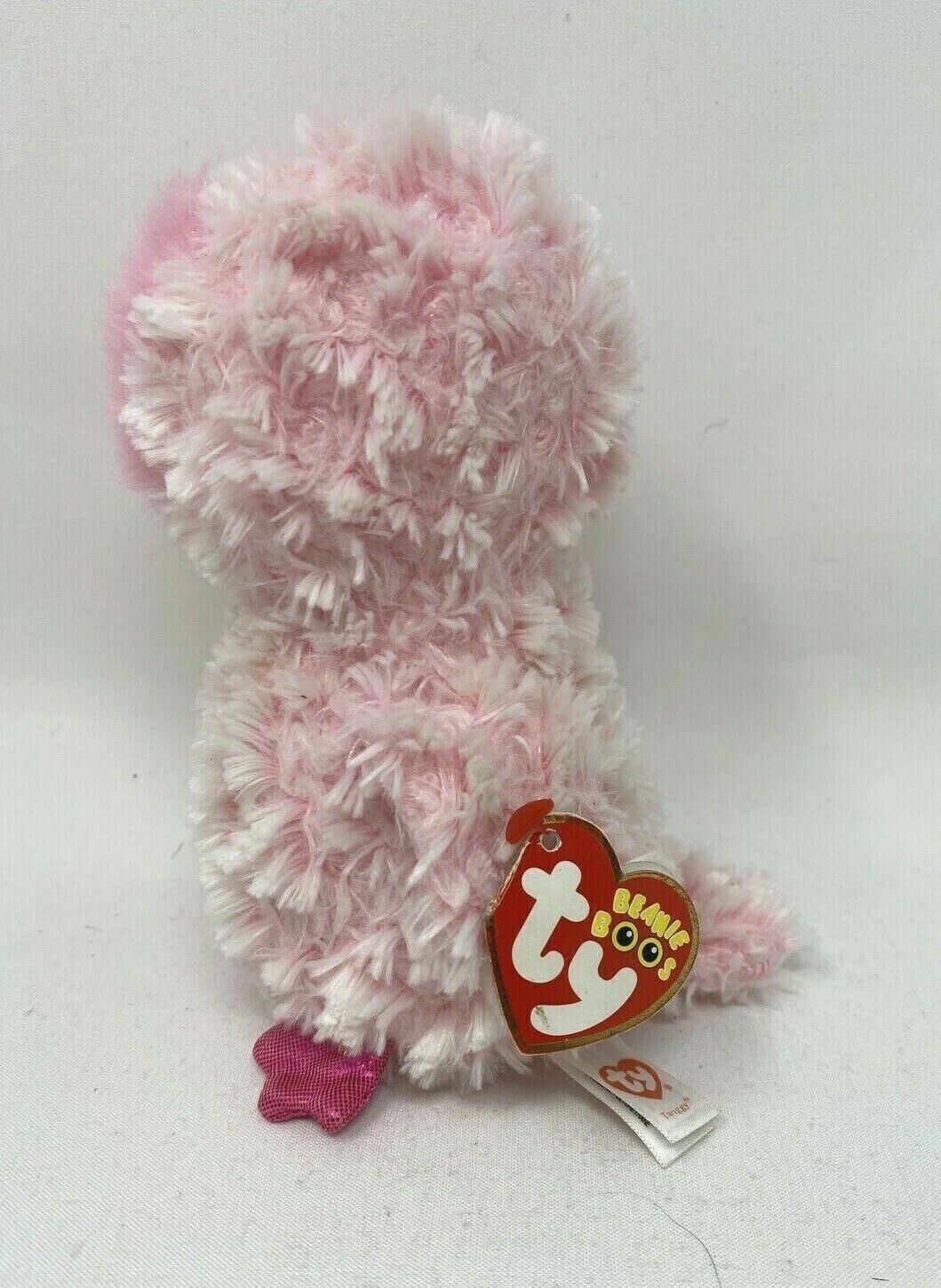 6" TY Beanie Boo Twiggy Pink Owl Plush with Sparkly Eyes and Tag