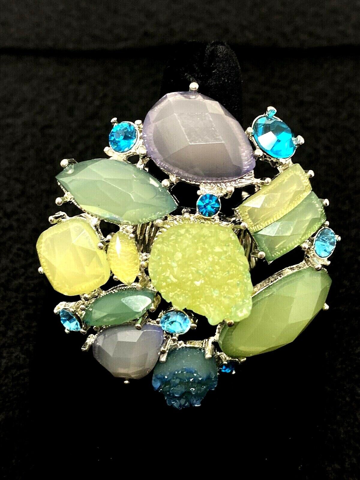 Earthy Purple, Blue, Green Colored Stone Statement Ring