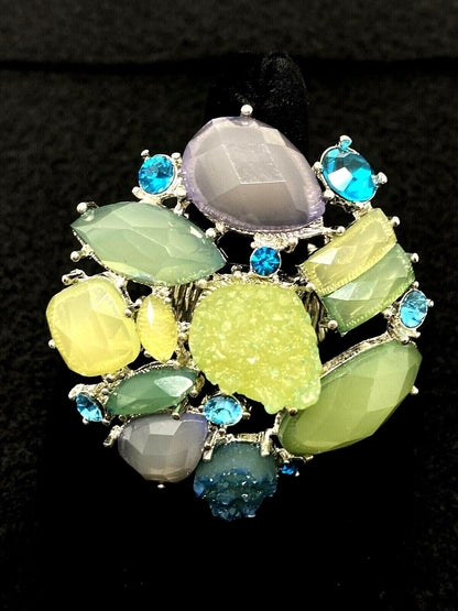 Earthy Purple, Blue, Green Colored Stone Statement Ring