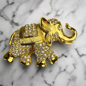 Vintage Gold-Tone Faux-Diamond Elephant Pin Brooch