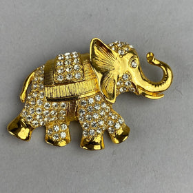 Vintage Gold-Tone Faux-Diamond Elephant Pin Brooch