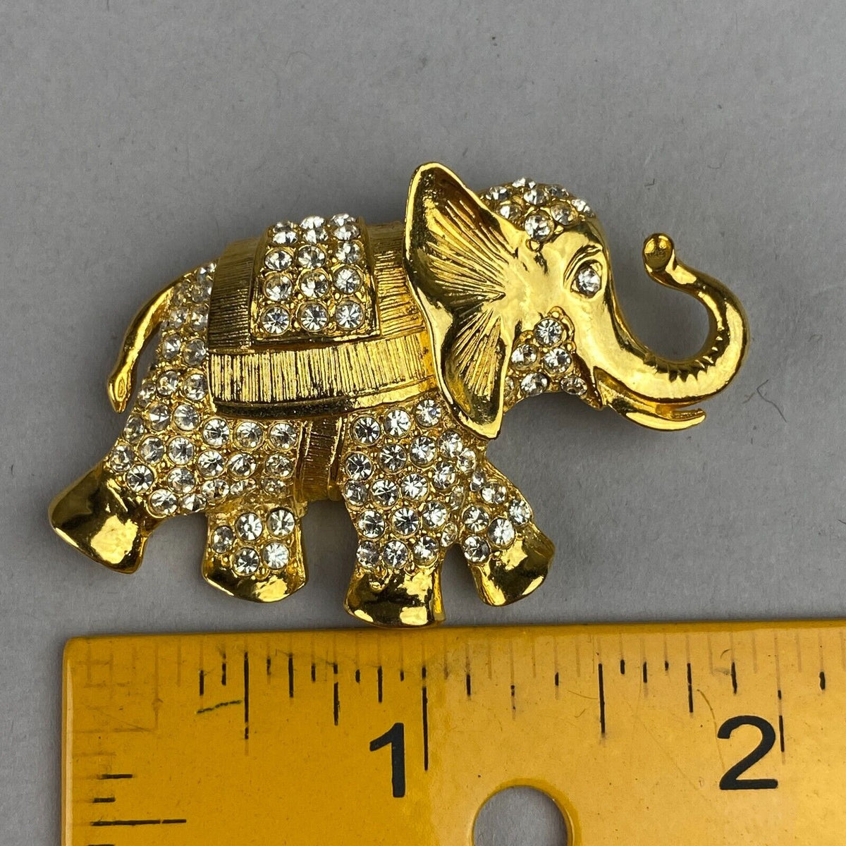 Vintage Gold-Tone Faux-Diamond Elephant Pin Brooch