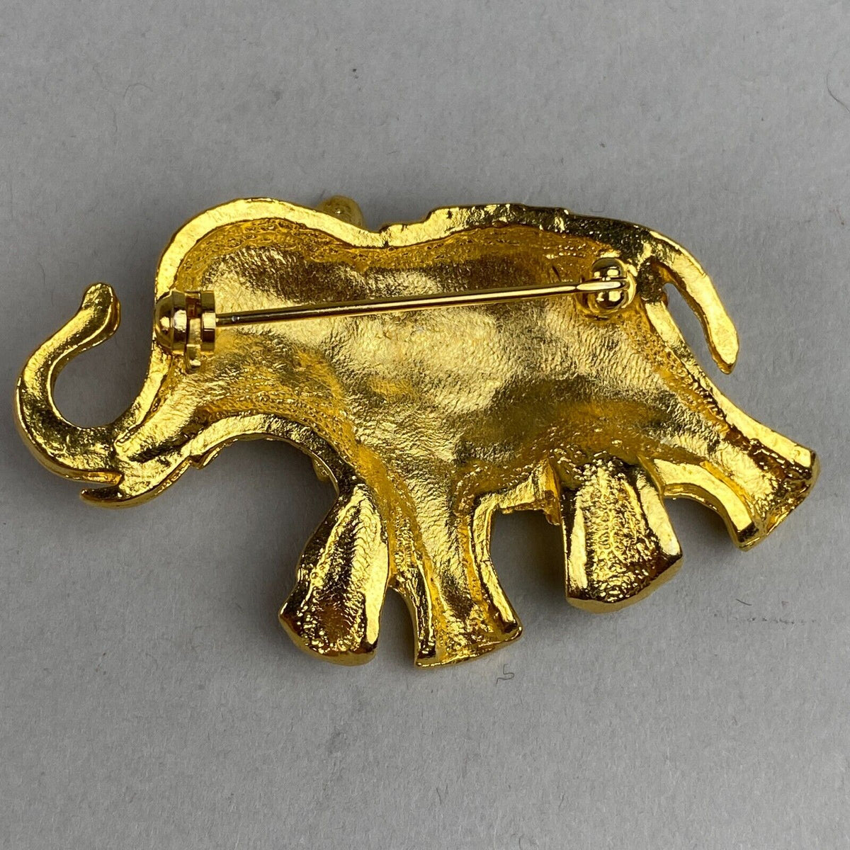 Vintage Gold-Tone Faux-Diamond Elephant Pin Brooch