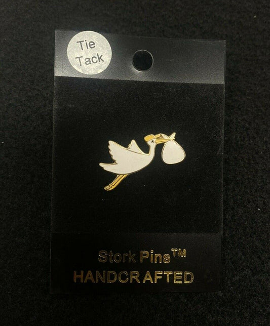 Stork Pins / Tie Tack, Handcrafted, Stork Carrying Sack (New Father)