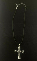 Black and White Style Faux Diamond and Jewel Cross Necklace