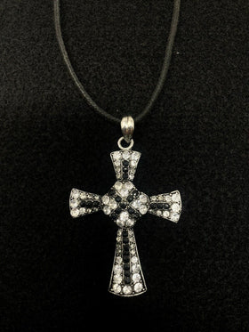 Black and White Style Faux Diamond and Jewel Cross Necklace