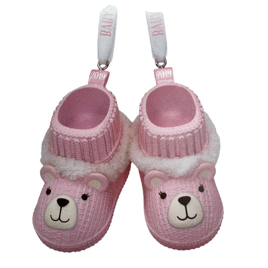 New Hallmark Baby Girl's First Christmas Pink Bear Boots 2019