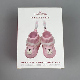 New Hallmark Baby Girl's First Christmas Pink Bear Boots 2019