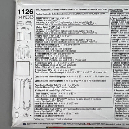 Simplicity Halloween Table Decor 1126 Uncut Pattern