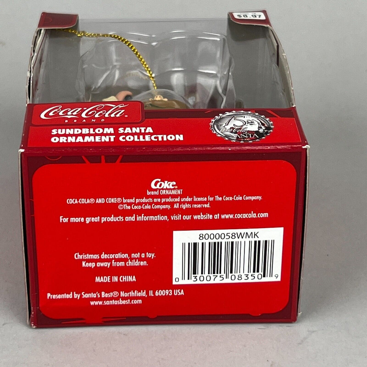 Coca Cola 75th Santa, Sundblom Santa Ornament Collection 8000058WMK