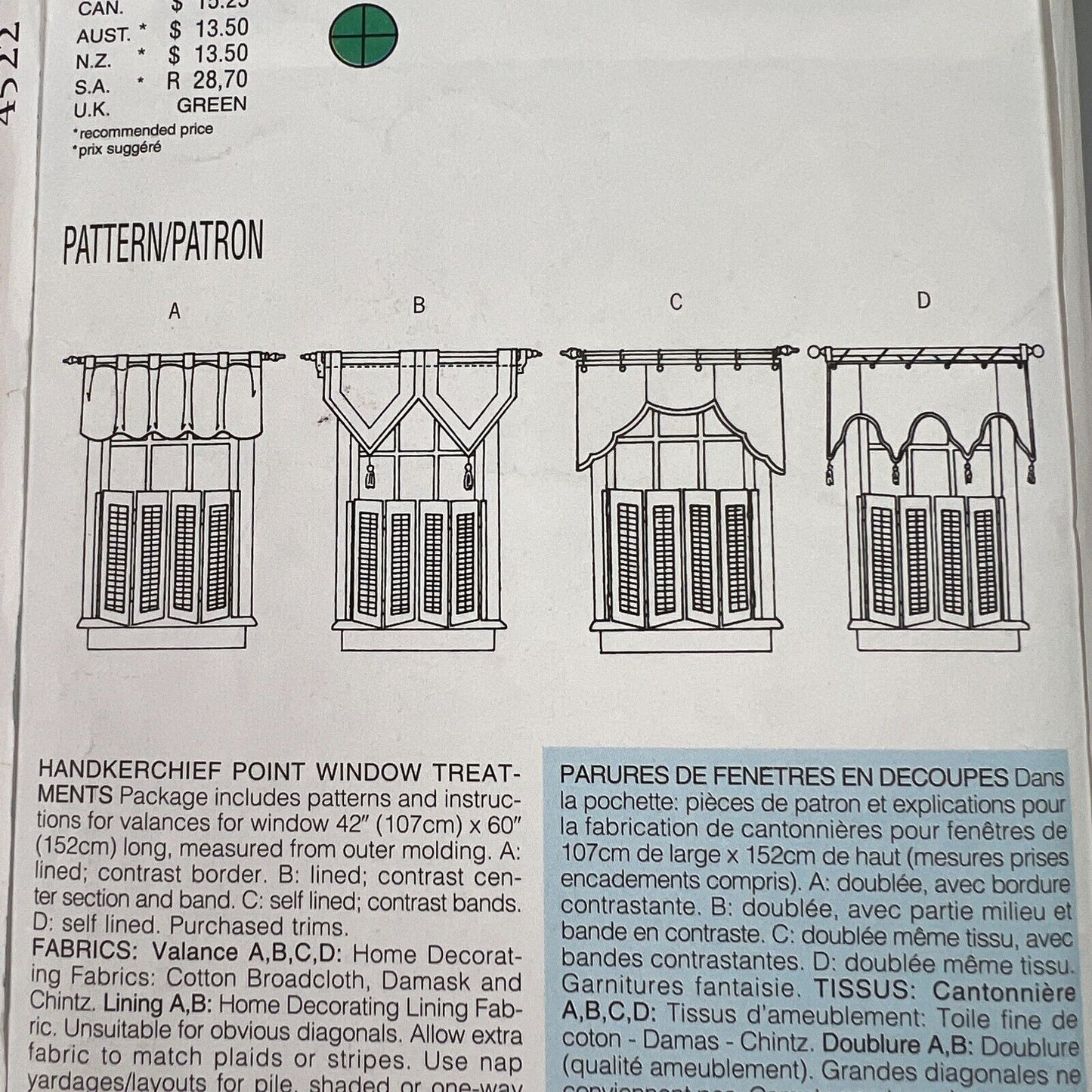 Butterick 4522 Waverly Decorative Curtain Uncut Patterns