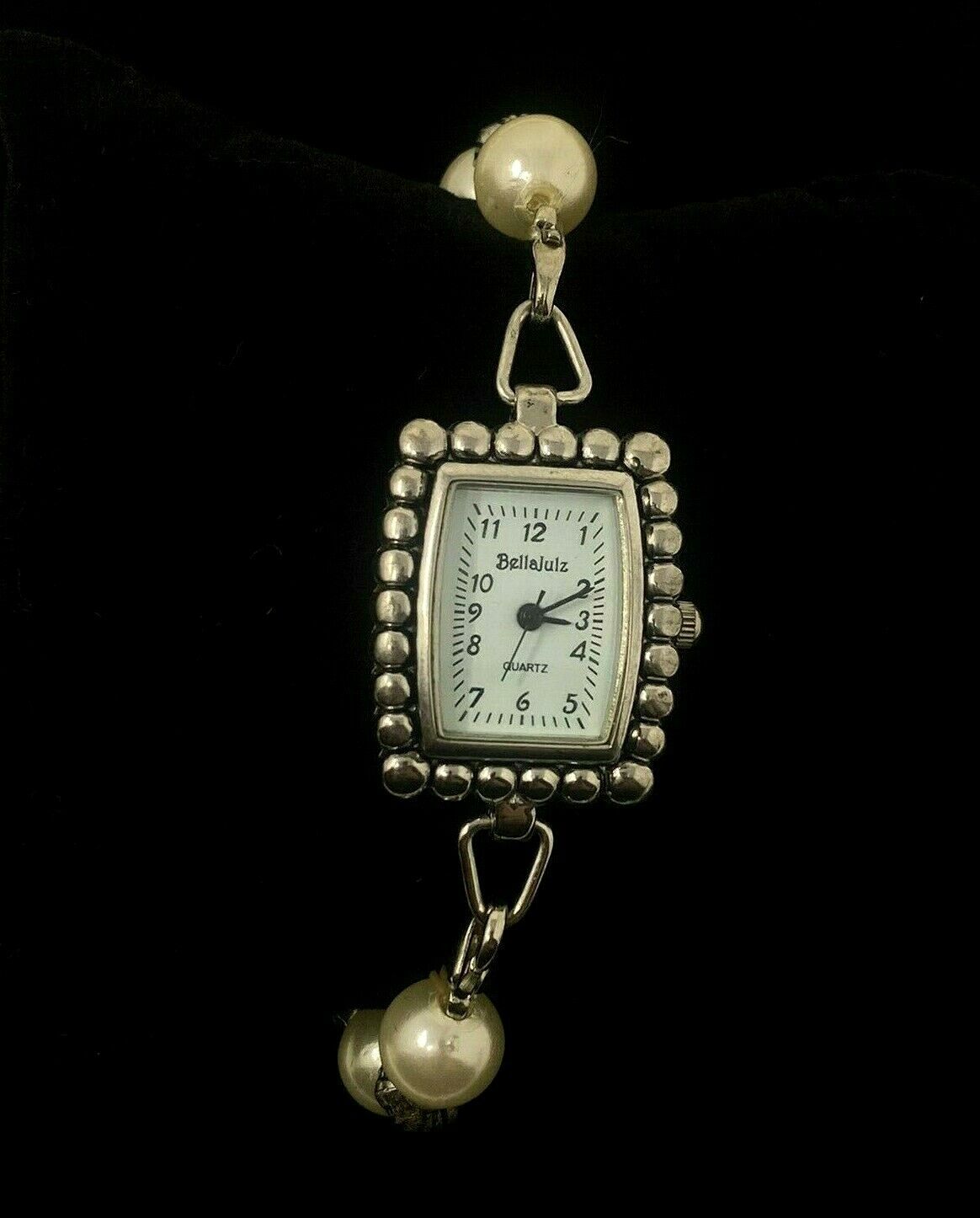 Bellajulz Silver Tone and Faux Pearl Watch Bracelet