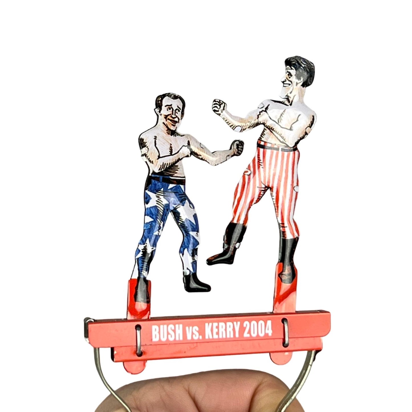 Kerry vs Bush Boxing 2004 Political Tin Puppet Toy Hand Squeezer