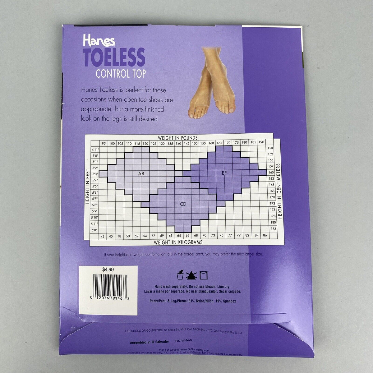 Hanes Toeless Control Top Pantyhose Bisque Size EF Style OG097