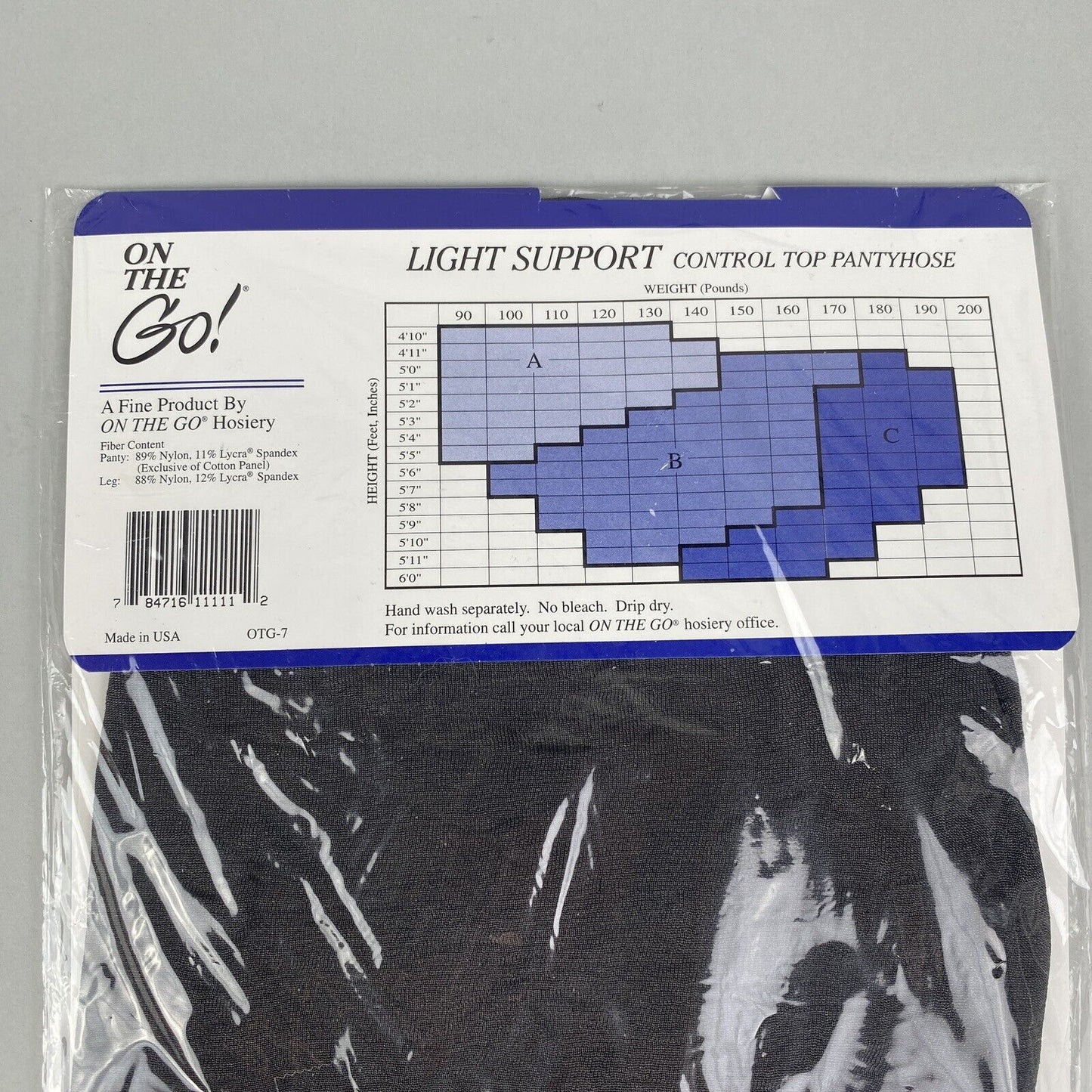 On the Go - Light Support Control Top Pantyhose with Lycra Size B Off Black