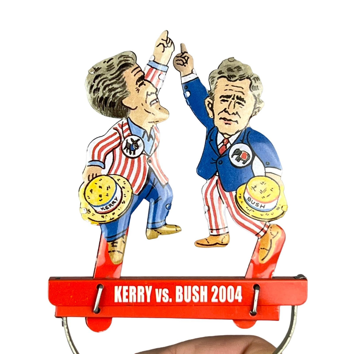 Kerry vs Bush 2004 Political Tin Puppet Toy Hand Squeezer