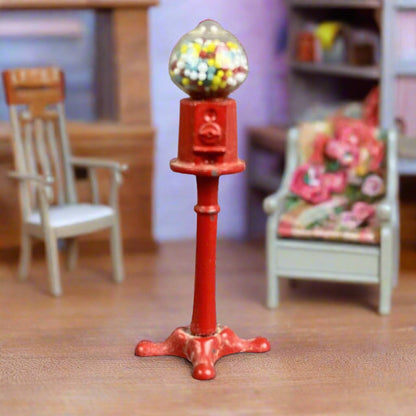 Dollhouse Miniature Gumball Machine Bubblegum Cast Metal Red 3" tall