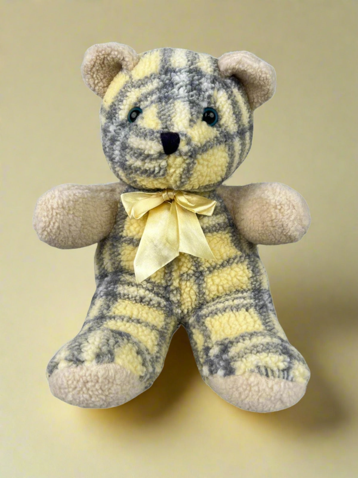 Sugar Loaf Creations Yellow & Grey Plaid Teddy Bear Stuffed Animal 11in