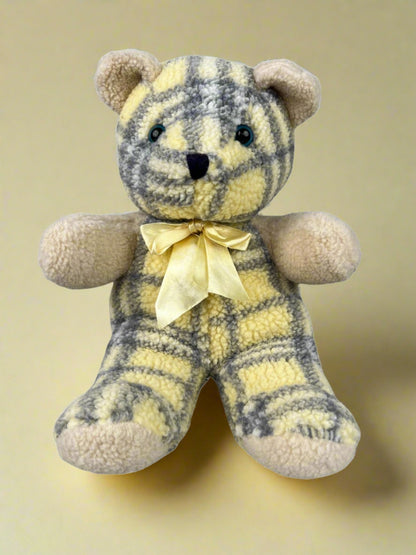 Sugar Loaf Creations Yellow & Grey Plaid Teddy Bear Stuffed Animal 11in