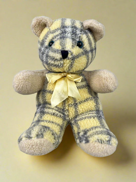 Sugar Loaf Creations Yellow & Grey Plaid Teddy Bear Stuffed Animal 11in