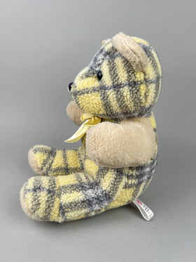 Sugar Loaf Creations Yellow & Grey Plaid Teddy Bear Stuffed Animal 11in