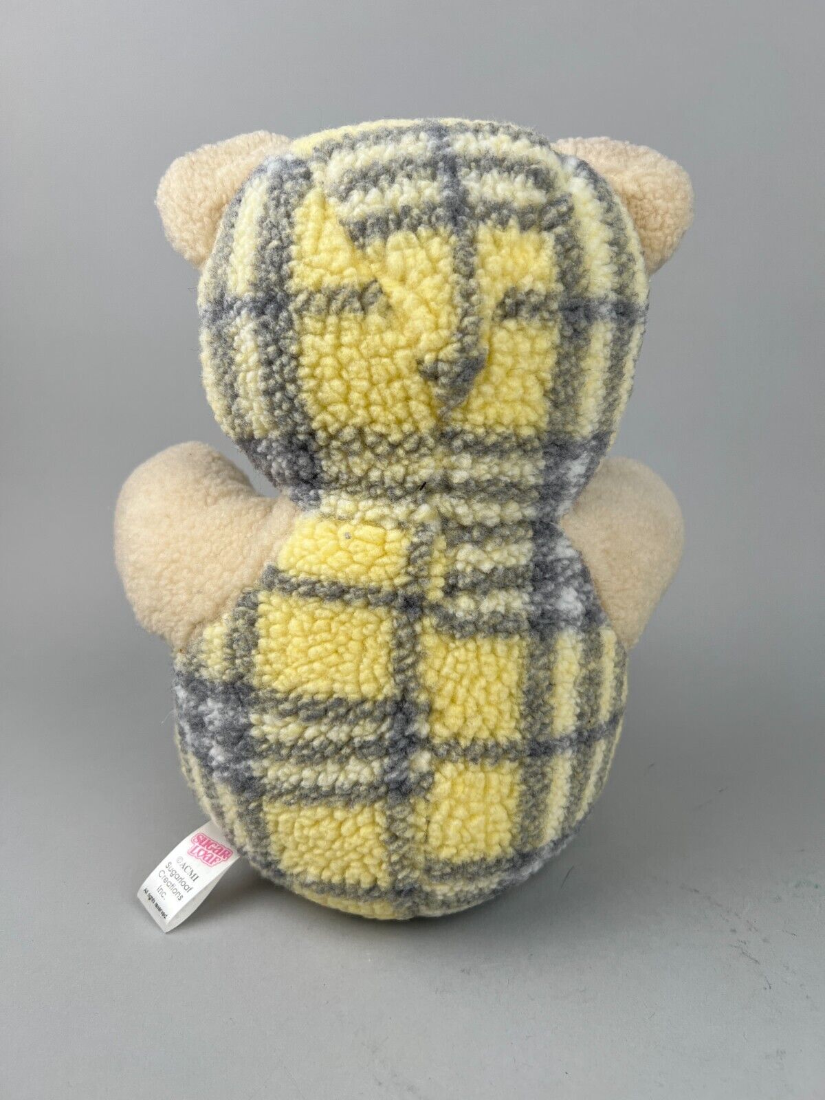 Sugar Loaf Creations Yellow & Grey Plaid Teddy Bear Stuffed Animal 11in