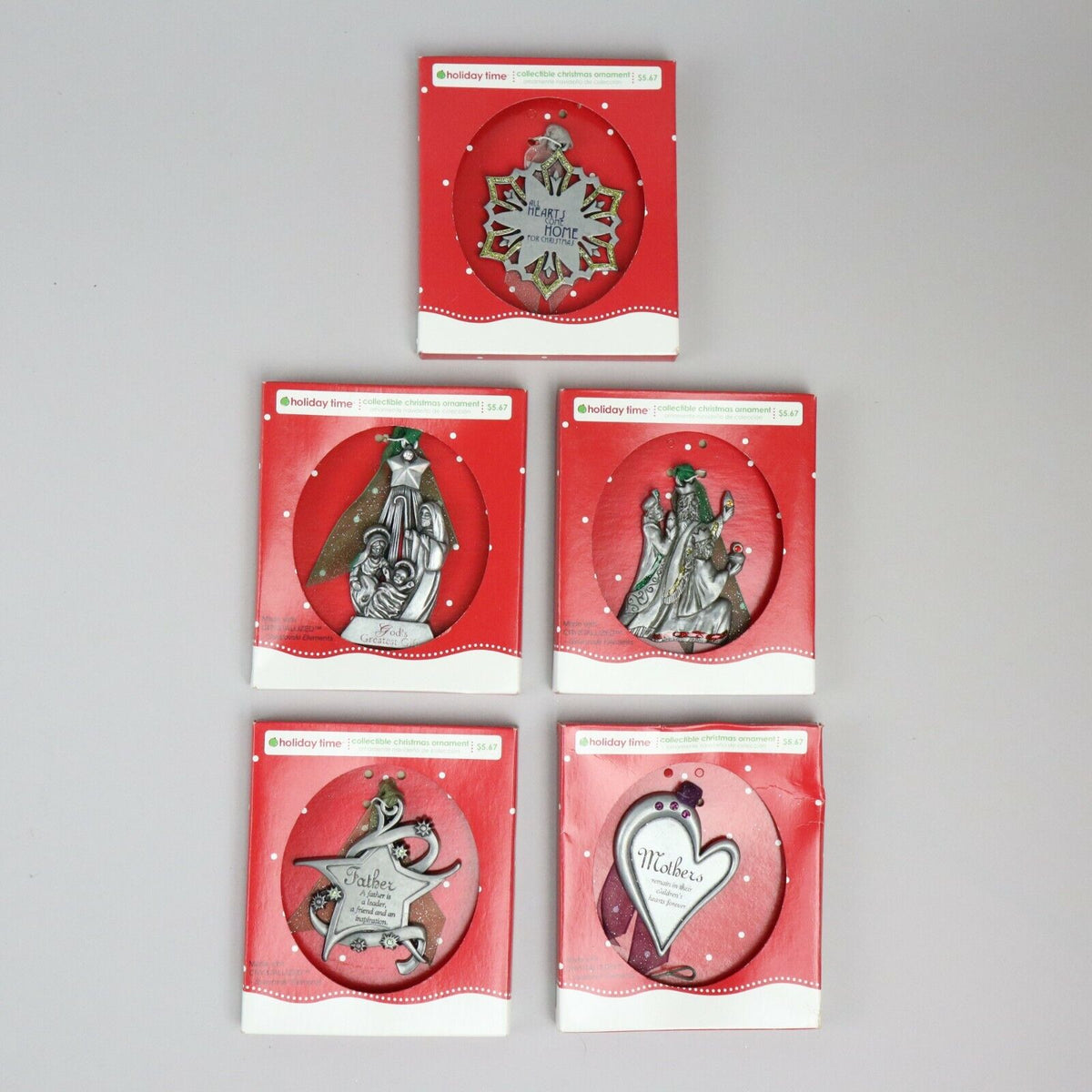 Holiday Time Set of 5 Christian Christmas Ornaments