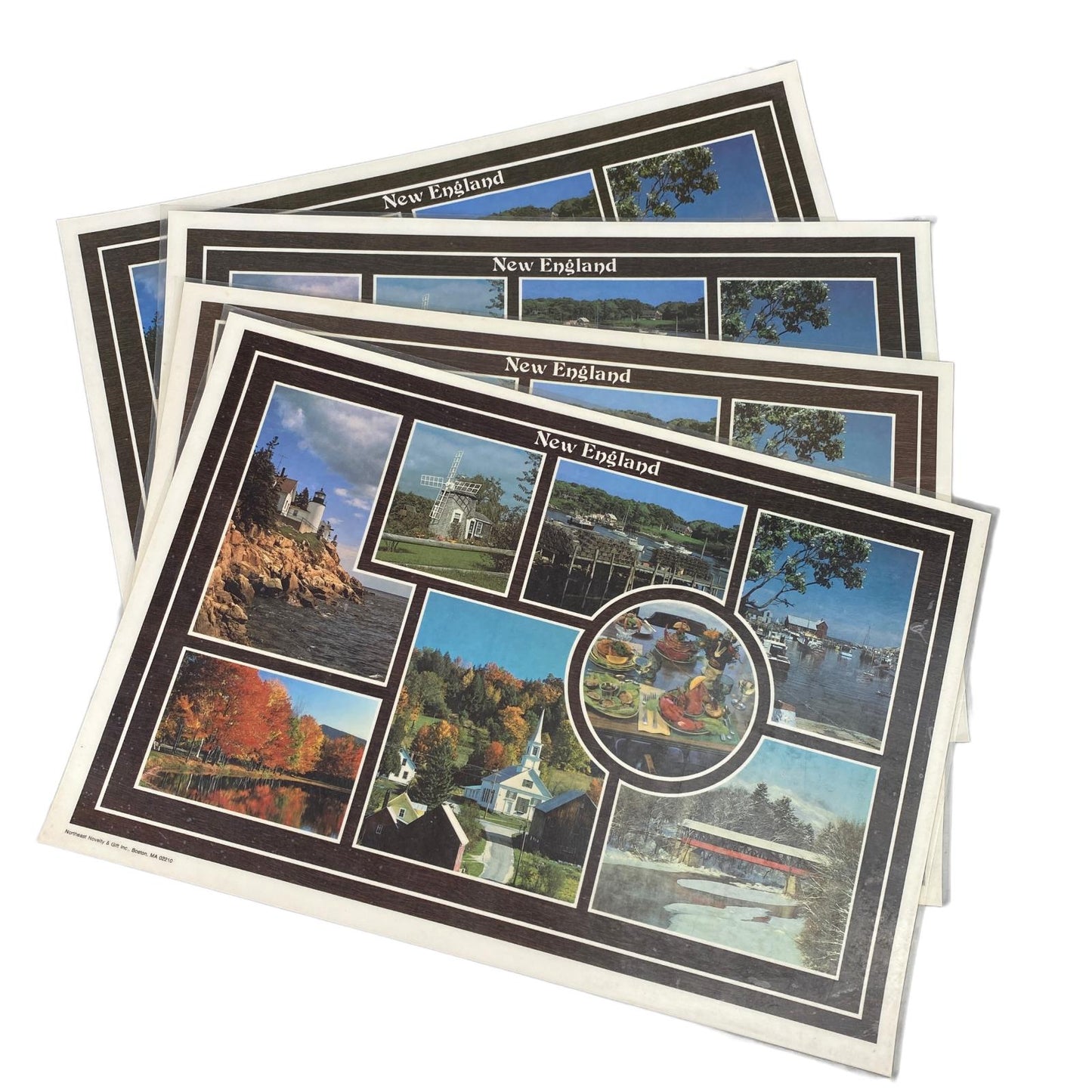 Set of 4 New England Theme Placemats with Front and Back Photos