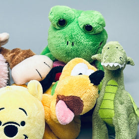 Set of 9 Stuffed Animals Bunny, Monkey, Winnie the Pooh, Pluto, Frog, Dinosaur..