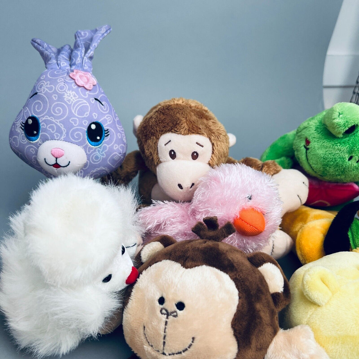 Set of 9 Stuffed Animals Bunny, Monkey, Winnie the Pooh, Pluto, Frog, Dinosaur..