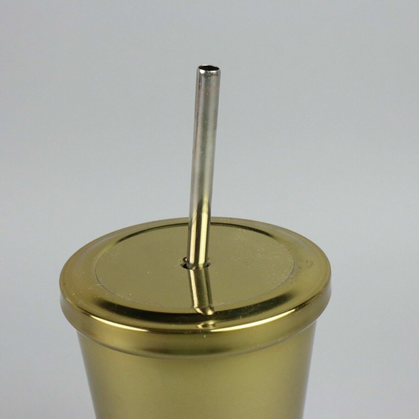 Starbucks Gold Colored Tumbler w/ Stainless Steel Straw, 7" tall