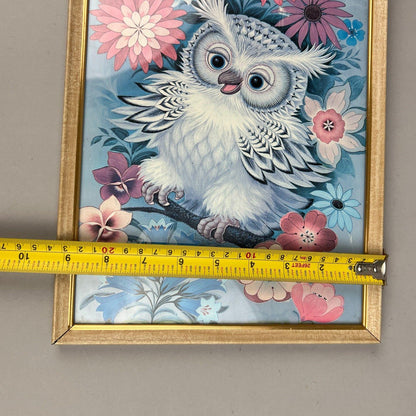 K Chin Blue Cute Owl Framed Lithograph Print 9" x 12"