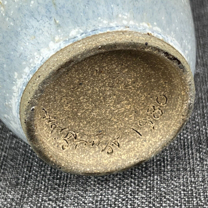 Vintage 1908s SIGNED Pottery Vase 9" Tall Blue and Cream Color