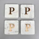 4-Piece white Marble Coasters with letter P , 4" square