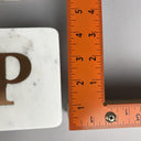 4-Piece white Marble Coasters with letter P , 4" square