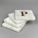 4-Piece white Marble Coasters with letter P , 4" square