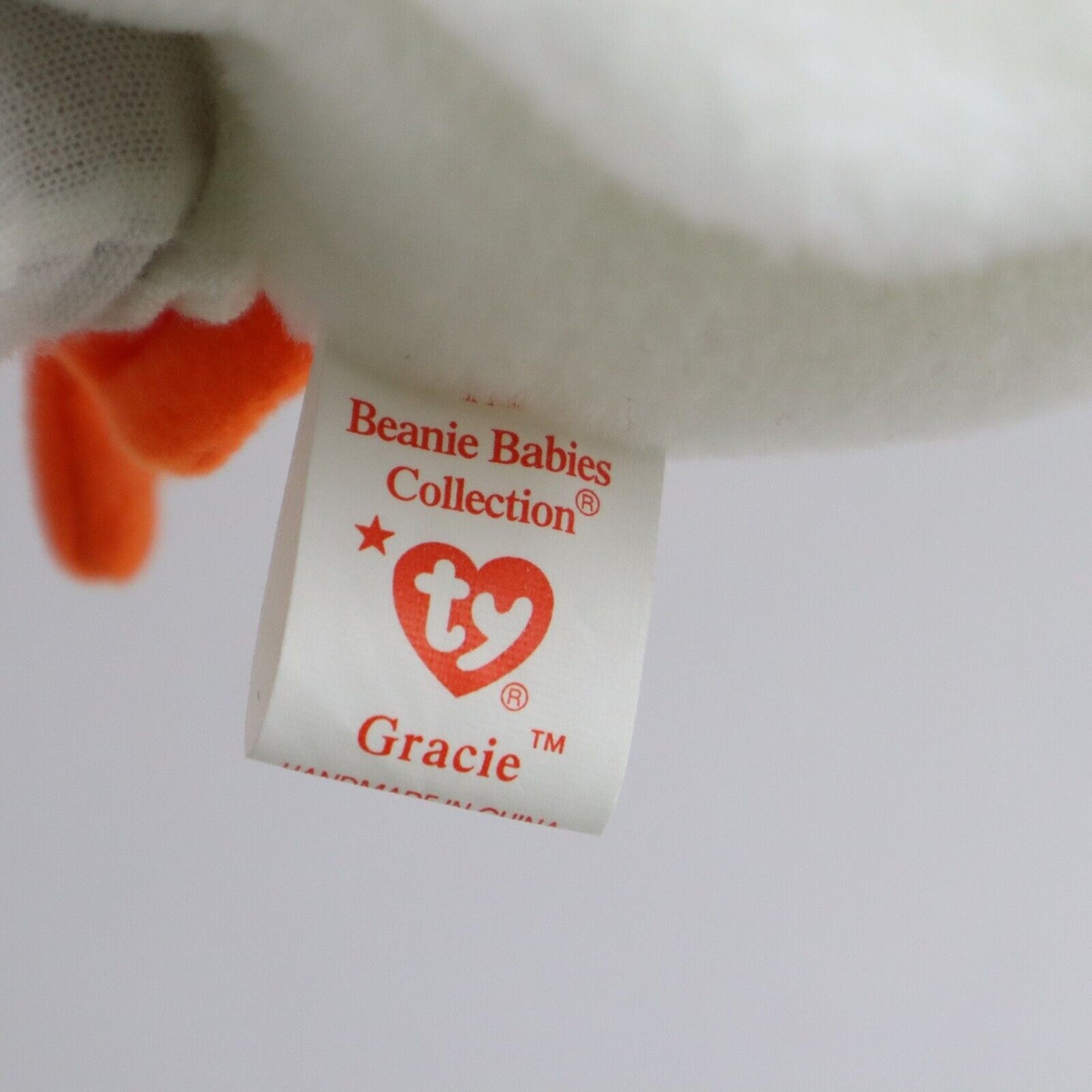 NM Vintage TY The Original Beanie Baby, Gracie, Swan Stuffed Animal