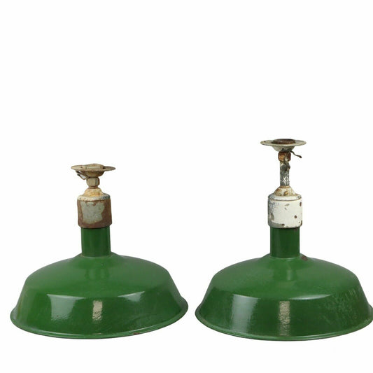 Industrial Light fixture 16.5" in diameter, Porcelain /Metal Green, set of 2