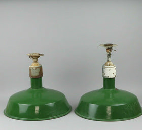 Industrial Light fixture 16.5" in diameter, Porcelain /Metal Green, set of 2